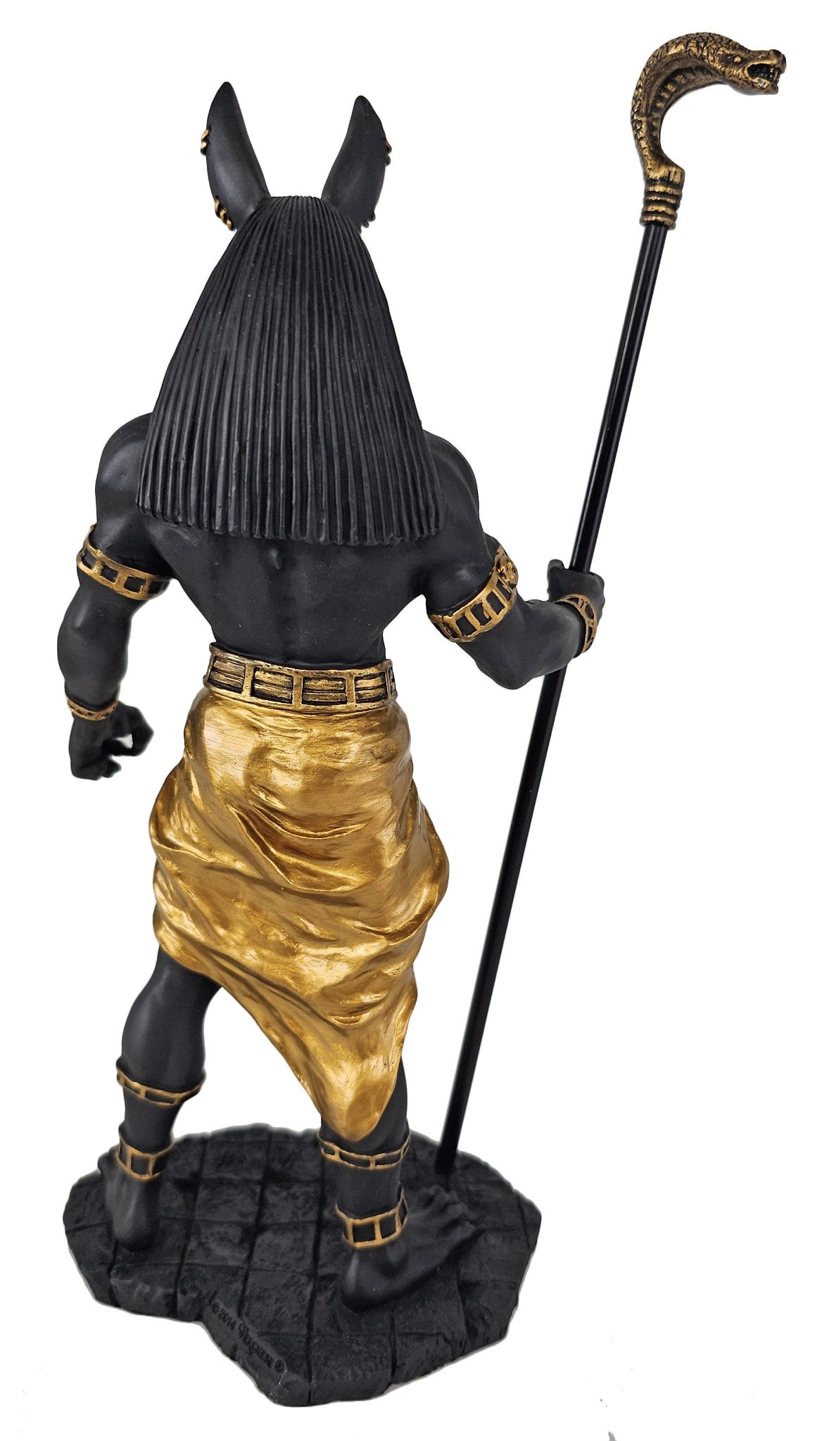 10" Egyptian Anubis Jackal with Cobra Scepter Statue Black and Gold Color
