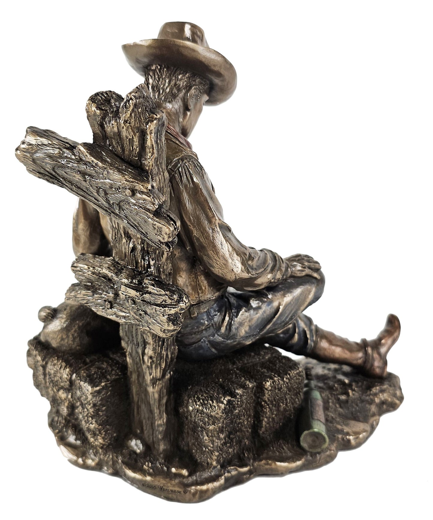 9" Cowboy Napping with Dog on Hay Western Statue Antique Bronze Color
