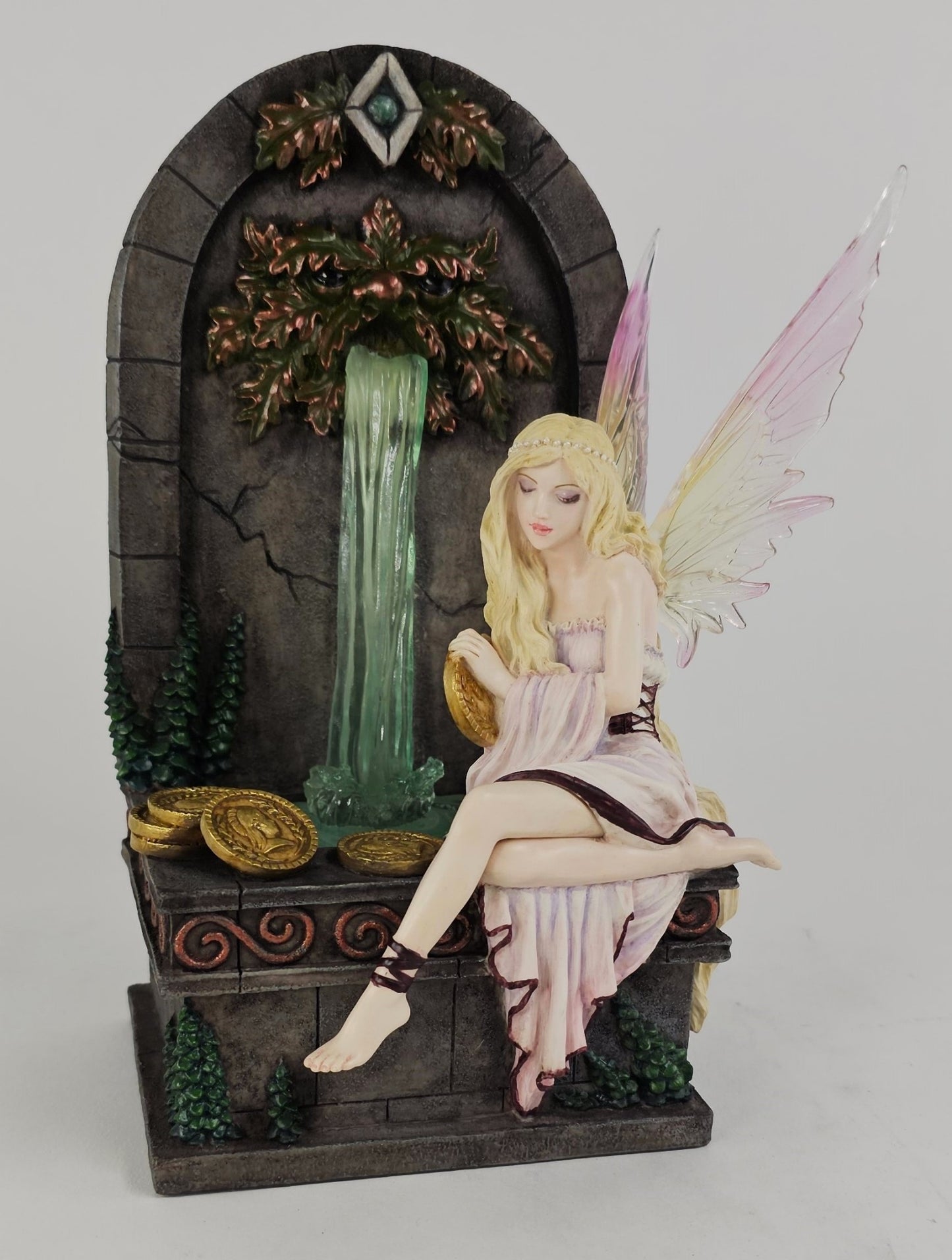 8 1/2" Led Night Light Fairy Wishing Well Statue Hand Painted