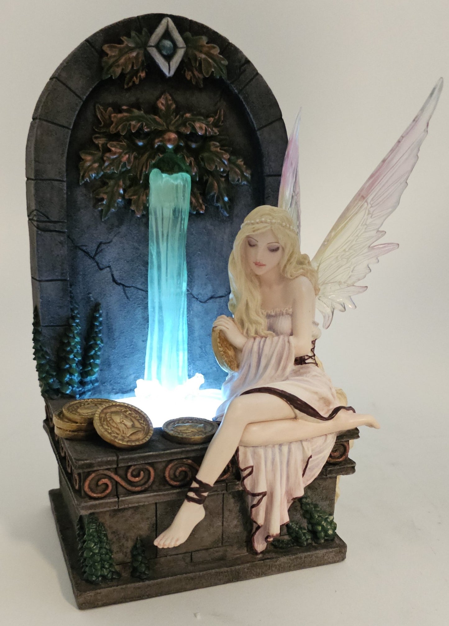 8 1/2" Led Night Light Fairy Wishing Well Statue Hand Painted