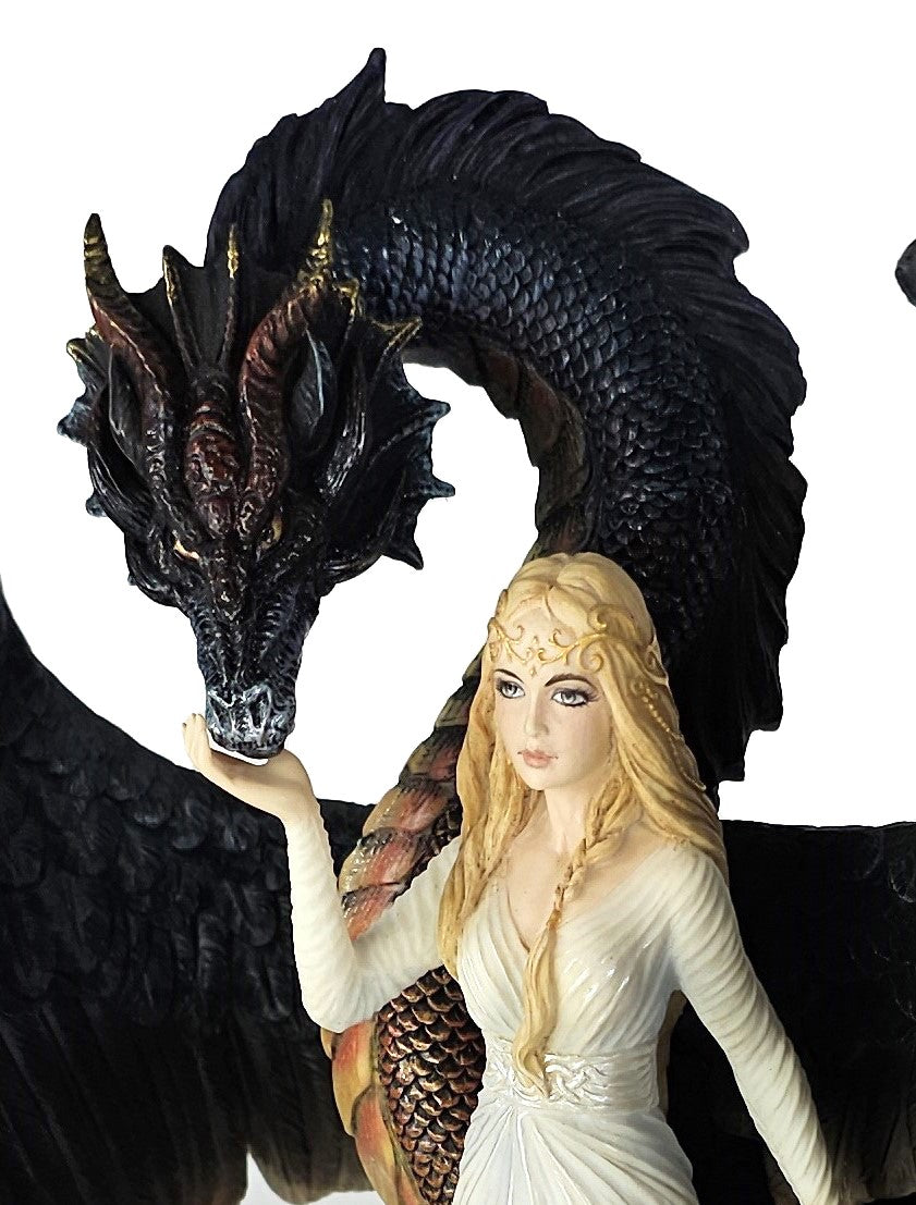 10" Beauty and the Winged Serpentine Gothic Dragon Fantasy Statue Hand Painted