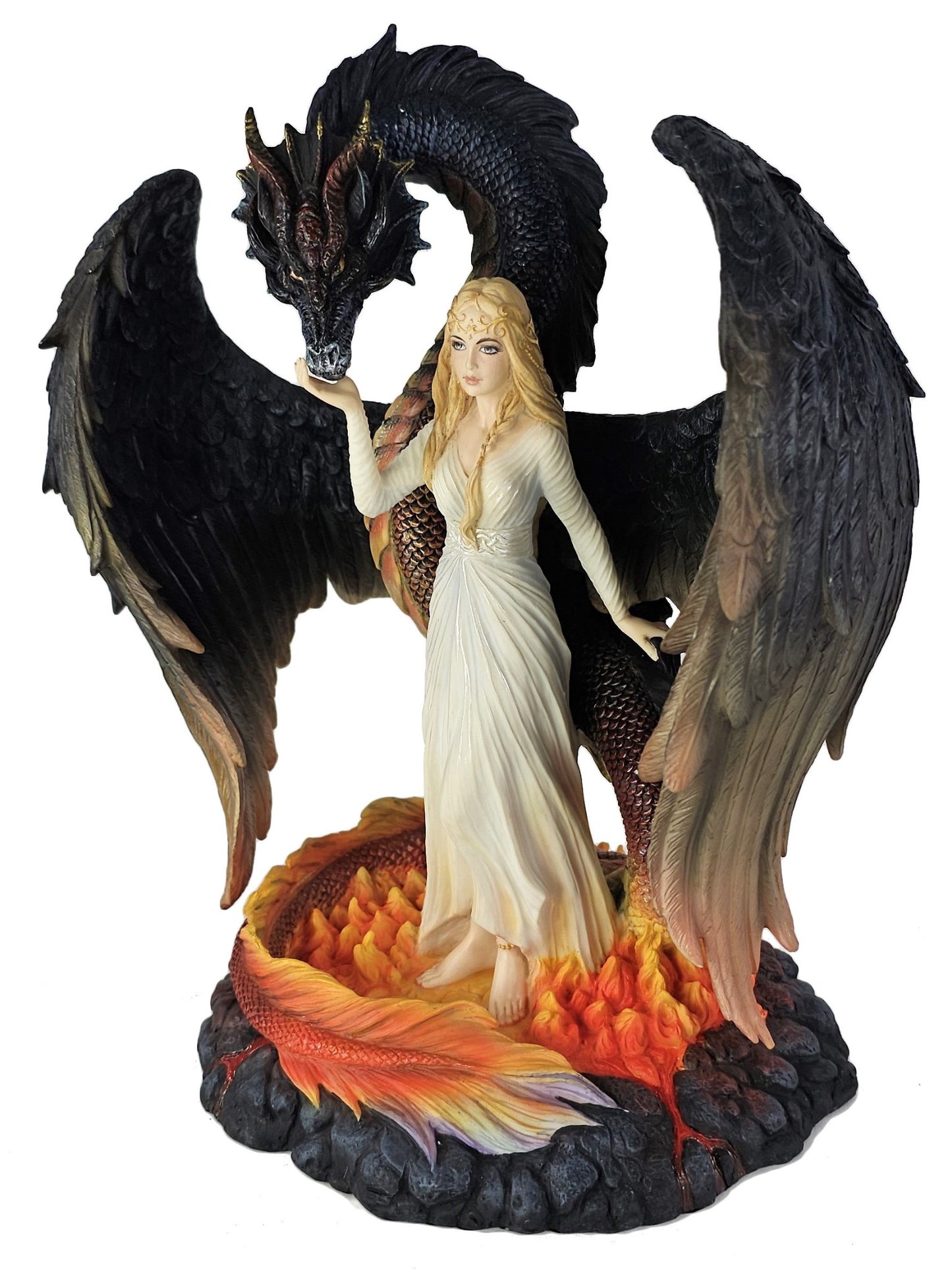 10" Beauty and the Winged Serpentine Gothic Dragon Fantasy Statue Hand Painted