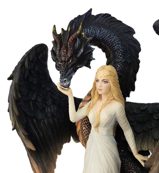 10" Beauty and the Winged Serpentine Gothic Dragon Fantasy Statue Hand Painted