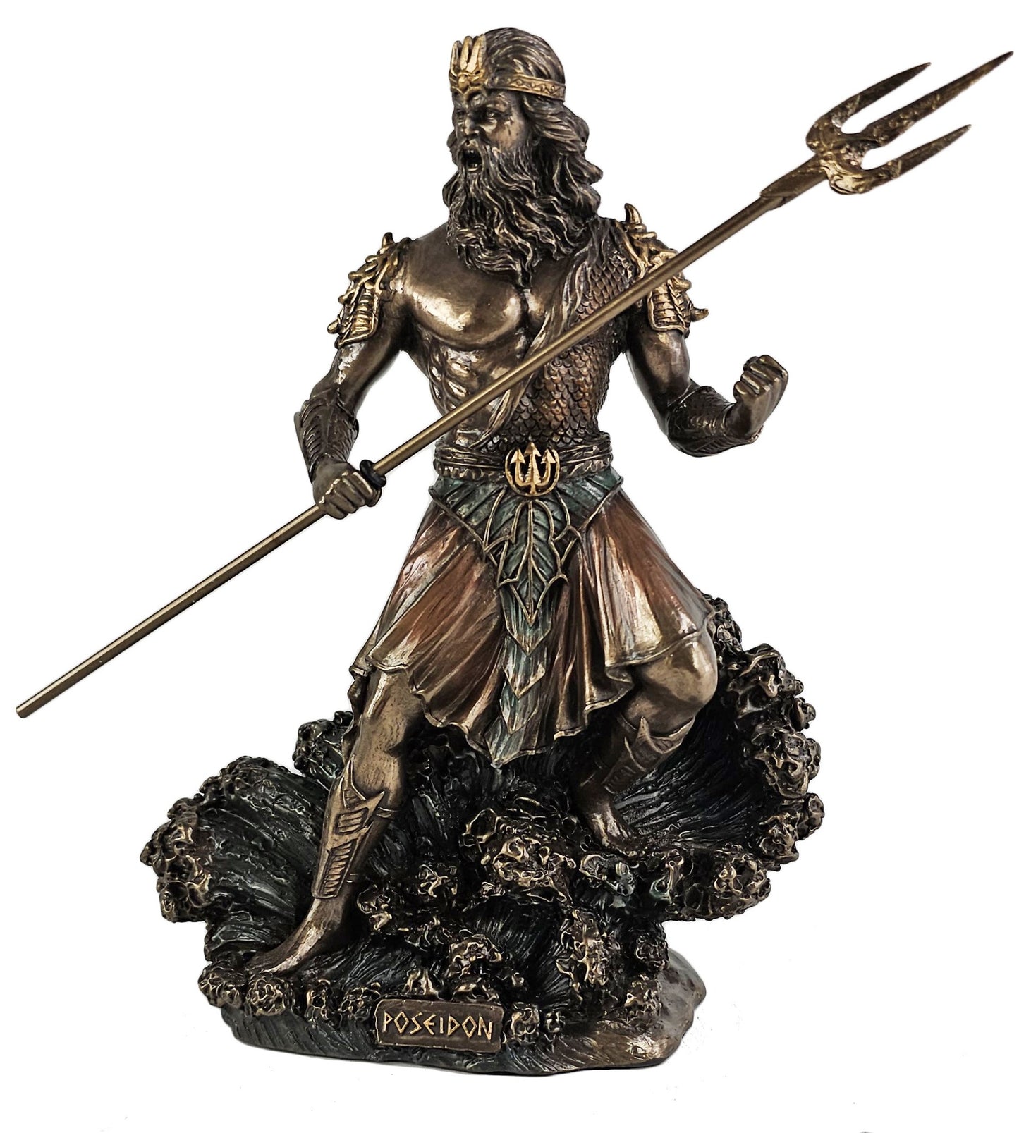 7 3/4" Poseidon Holding Trident GREEK MYTHOLOGY God of Sea Statue Bronze Color