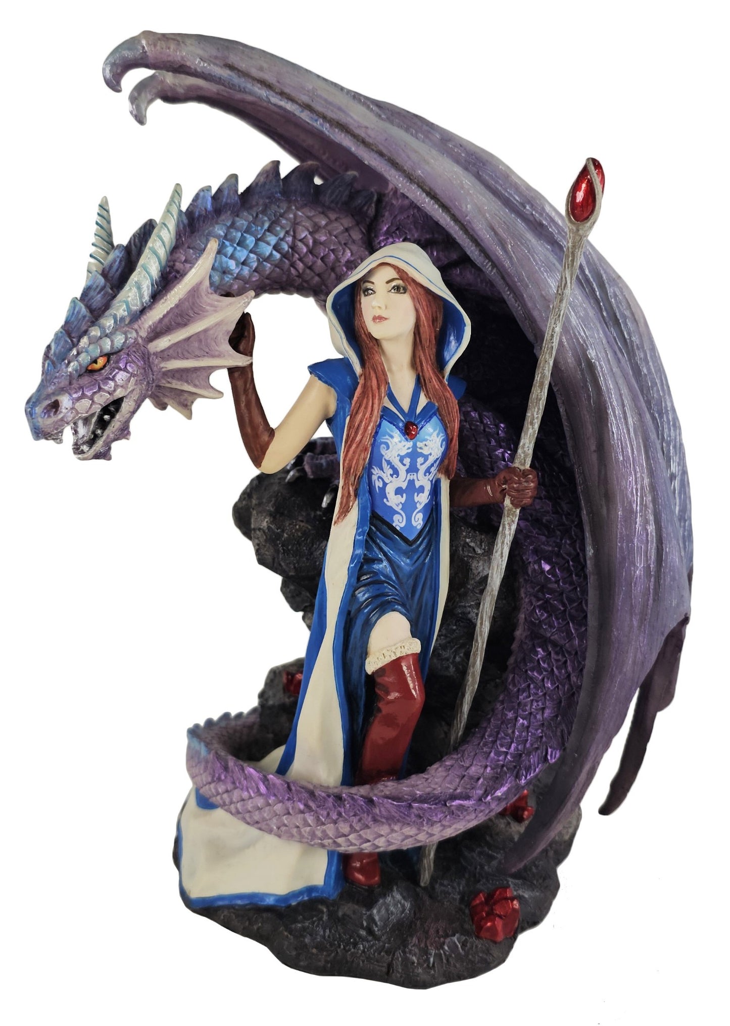 9 1/2" Anne Stokes Dragon Mage Sorceress Statue Hand Painted