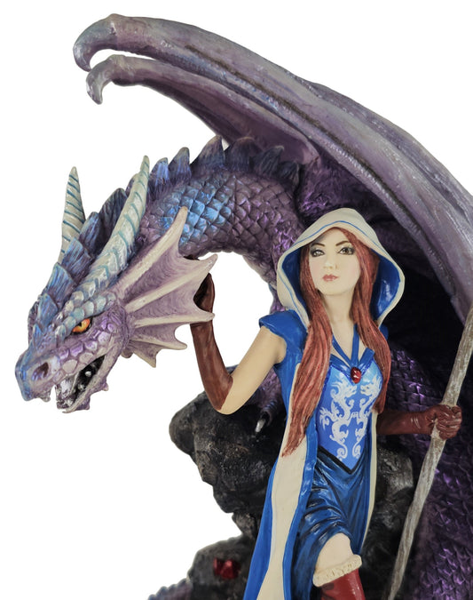 9 1/2" Anne Stokes Dragon Mage Sorceress Statue Hand Painted