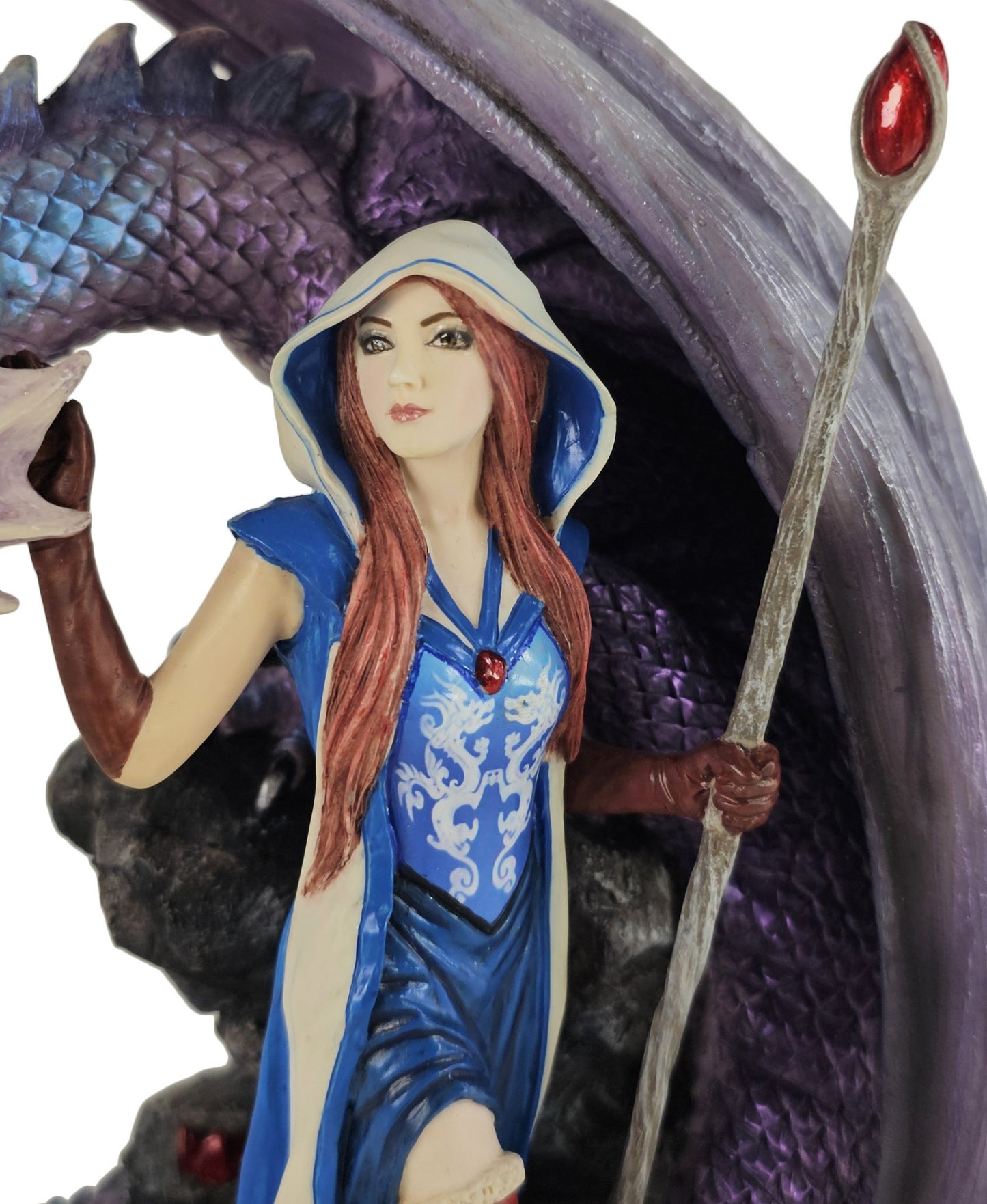 9 1/2" Anne Stokes Dragon Mage Sorceress Statue Hand Painted