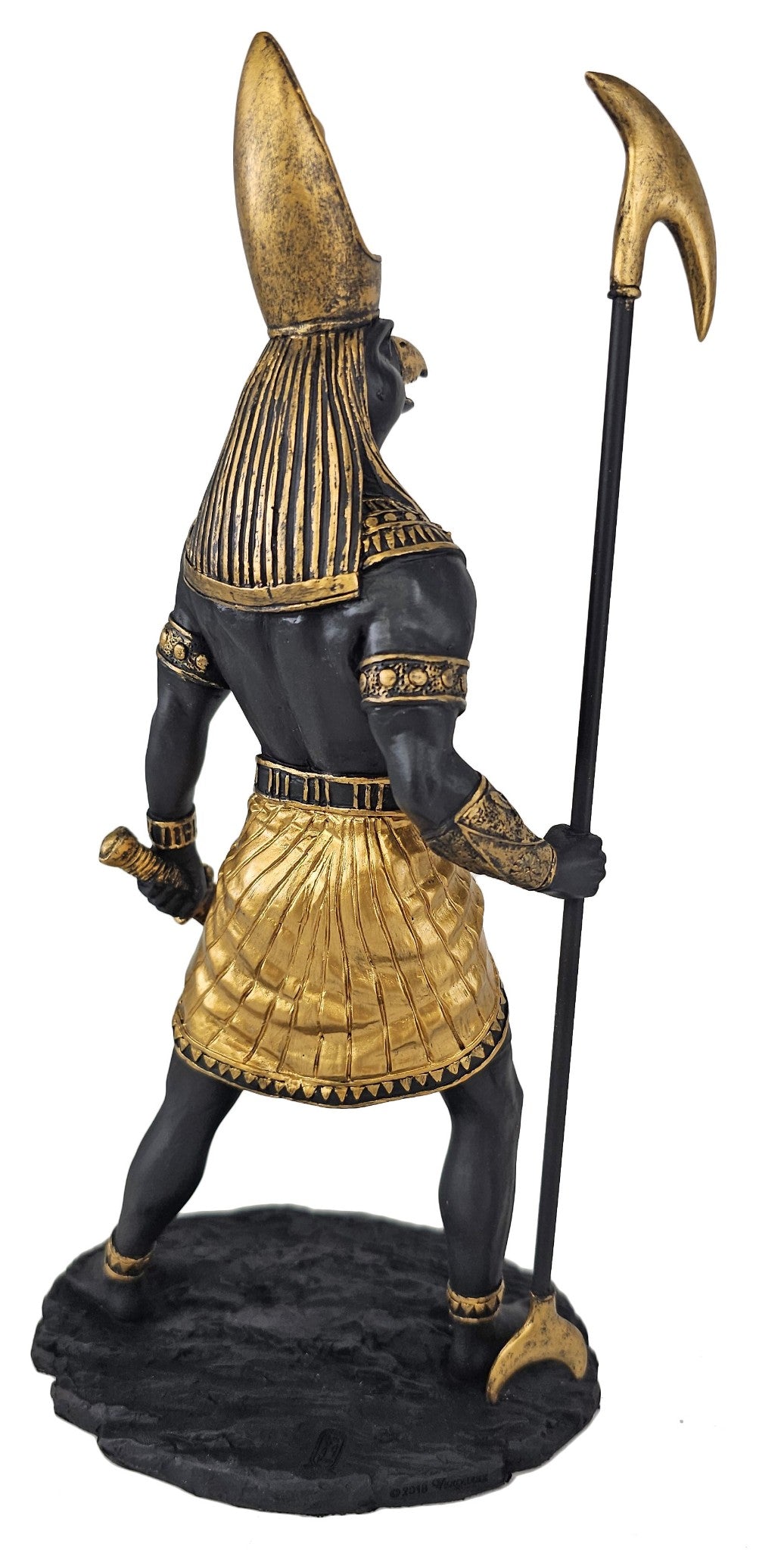 10 1/2" Egyptian Horus Falcon Headed God with Staff & Sword Statue Black & Gold
