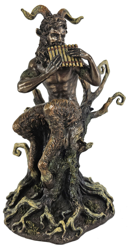 9 1/2" Pan Playing Flute God of the Wild Greek Mythology Statue Bronze Color