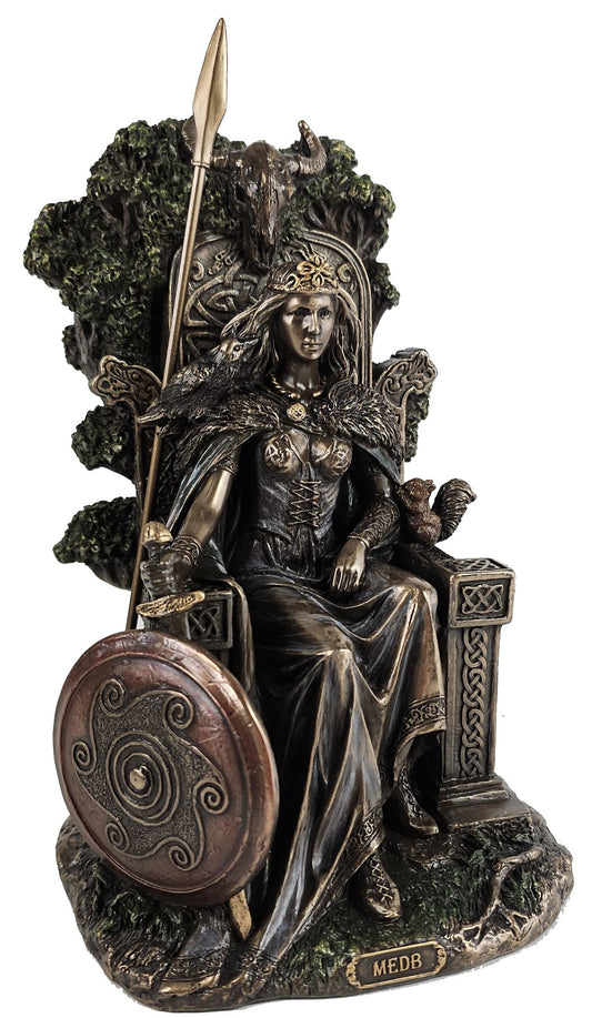 8 1/2" Celtic Goddess Queen Medb of Connacht on Throne Statue Bronze Color