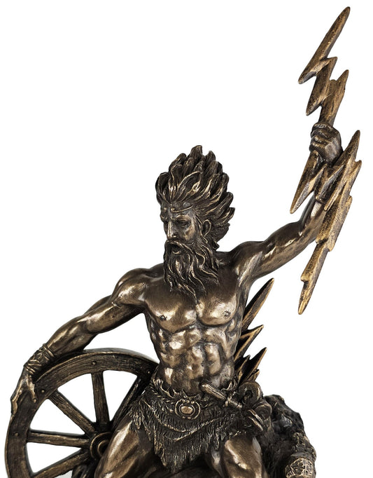 9 3/4" Taranis Celtic God of Thunder Holding Lightning Bolt Statue Bronze Color