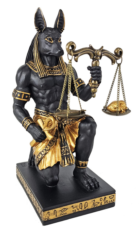 7 1/4 Egyptian Anubis Jackal Kneeling JUSTICE Scale Statue Black and Gold
