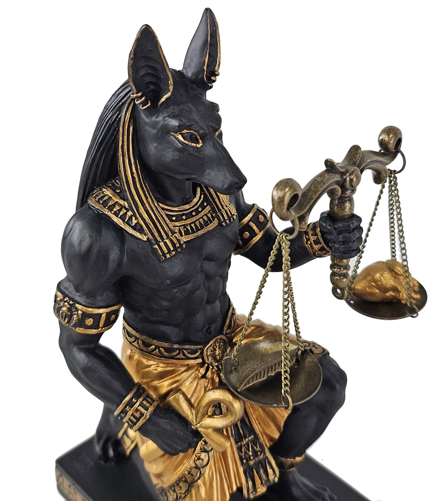 7 1/4 Egyptian Anubis Jackal Kneeling JUSTICE Scale Statue Black and Gold