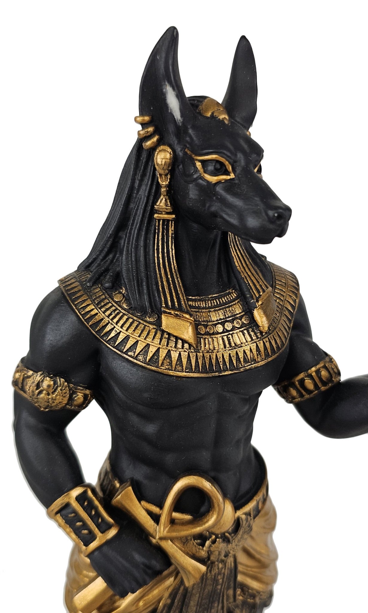 13" Egyptian Anubis Statue With Large Truth and Justice Scale Ankh Black & Gold