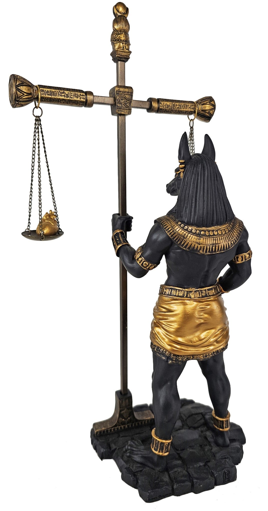 13" Egyptian Anubis Statue With Large Truth and Justice Scale Ankh Black & Gold