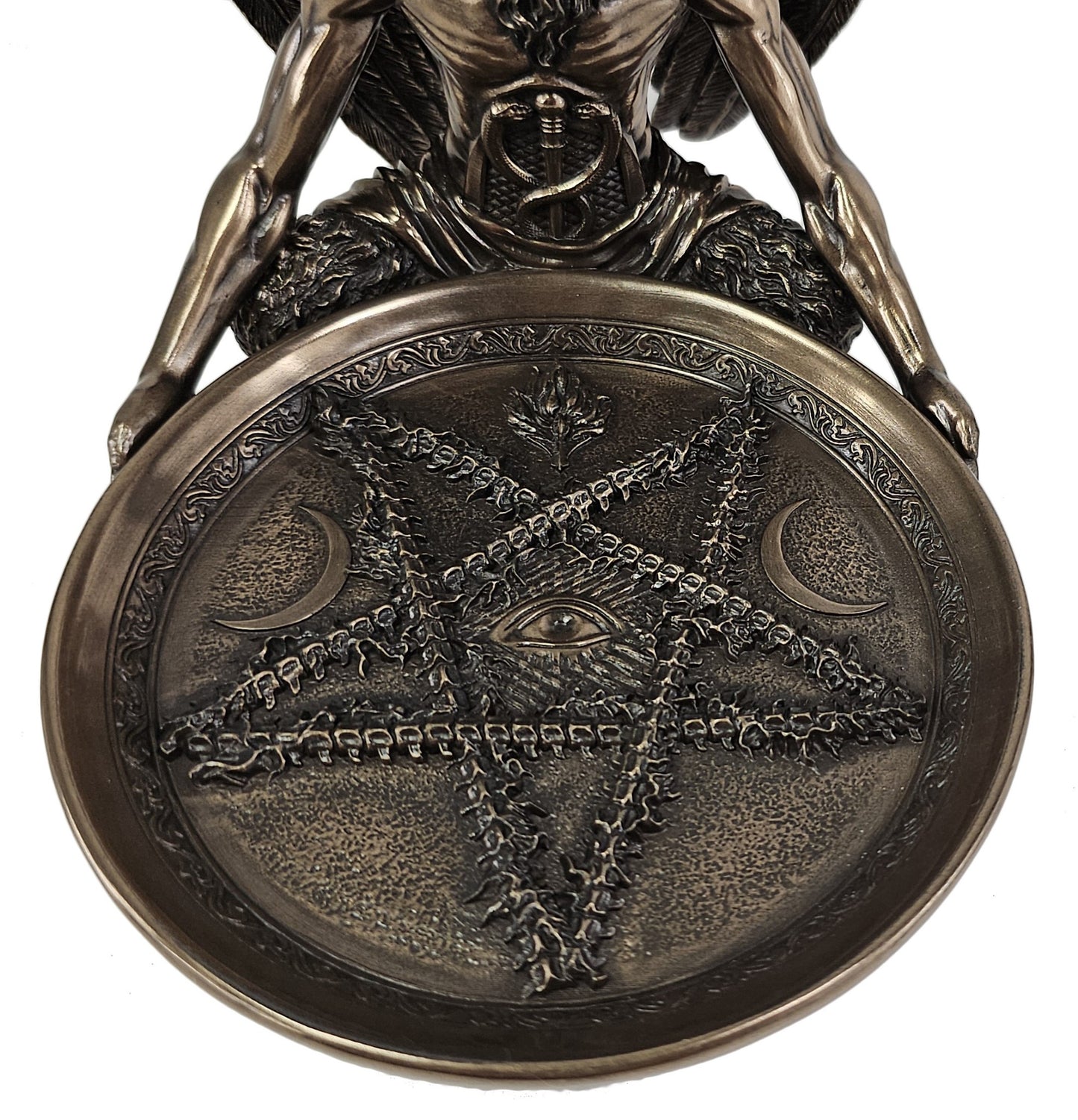 7 1/2" Baphomet Statue Offering Tray Goat Bronze Color