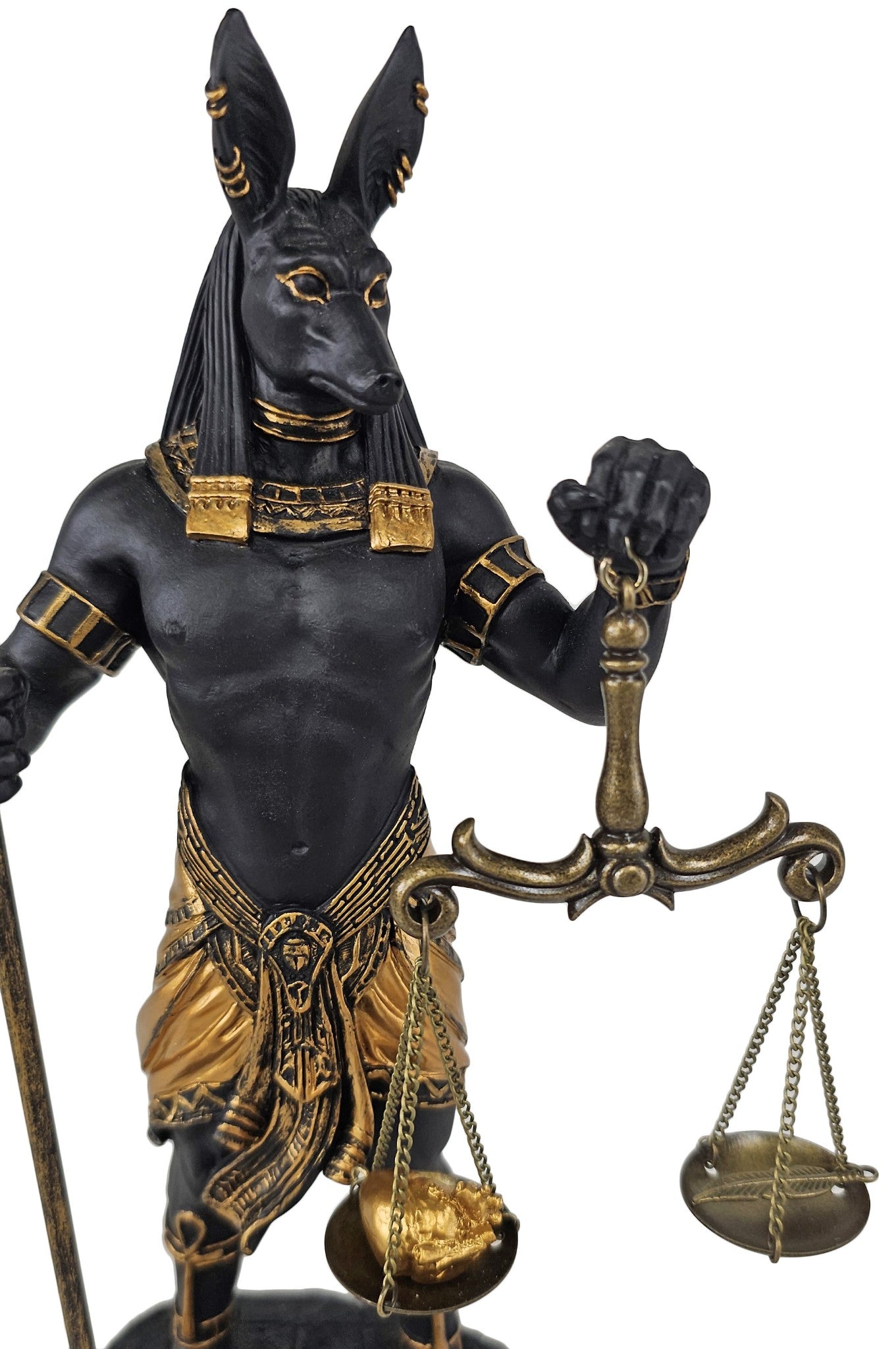 10 5/8" Egyptian Anubis Statue Holding Scale and Ankh Staff Black and Gold Color