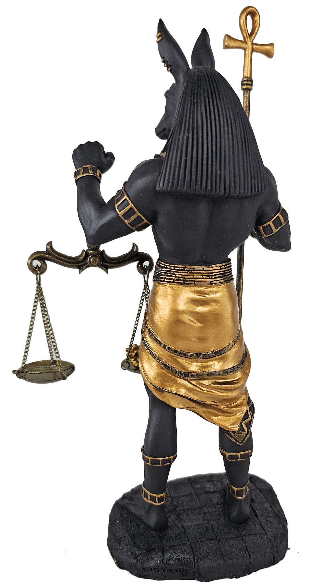 10 5/8" Egyptian Anubis Statue Holding Scale and Ankh Staff Black and Gold Color