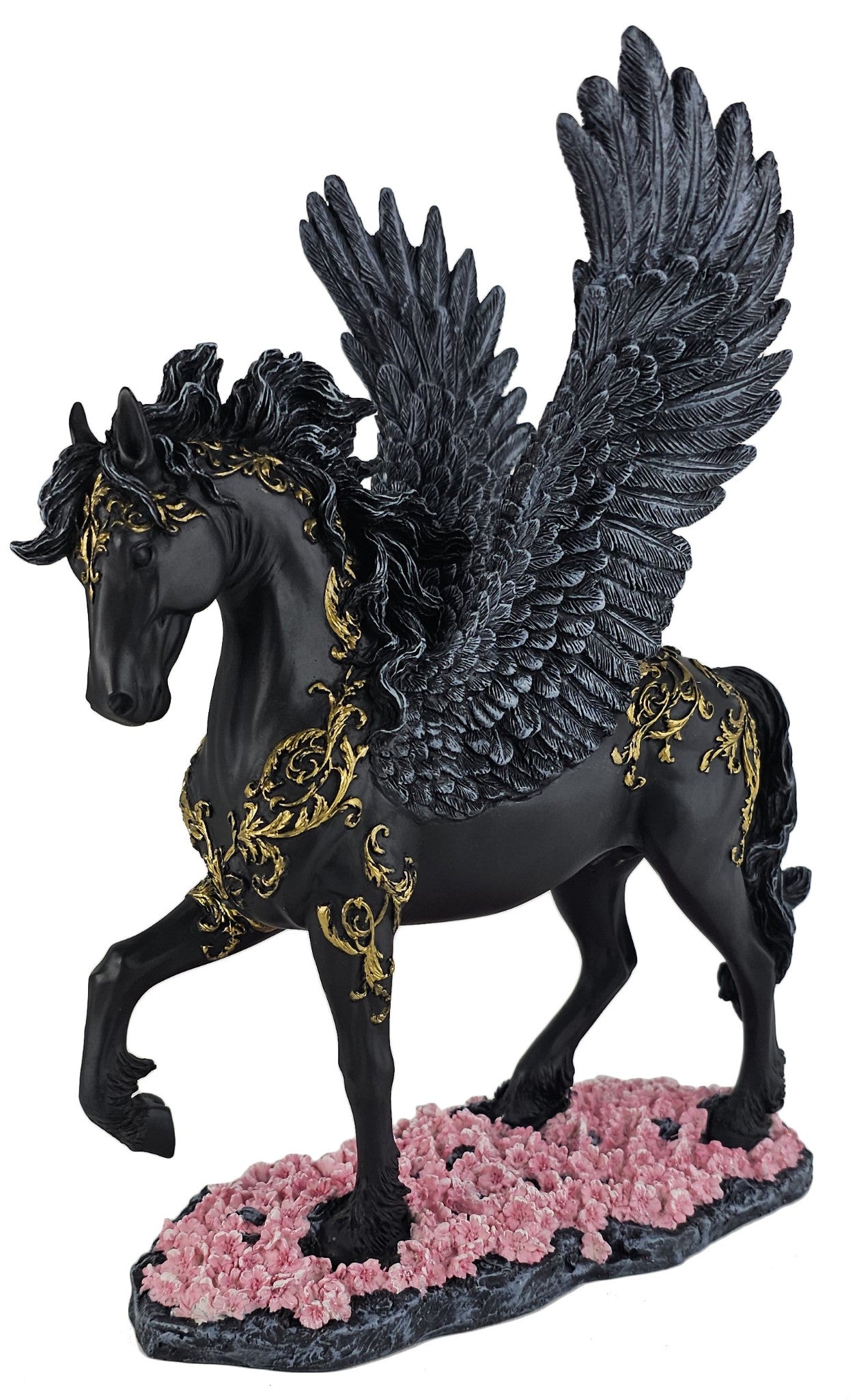 10 1/2" Divine Pegasus Horse Greek Mythology Statue Sculpture Black & Gold Color