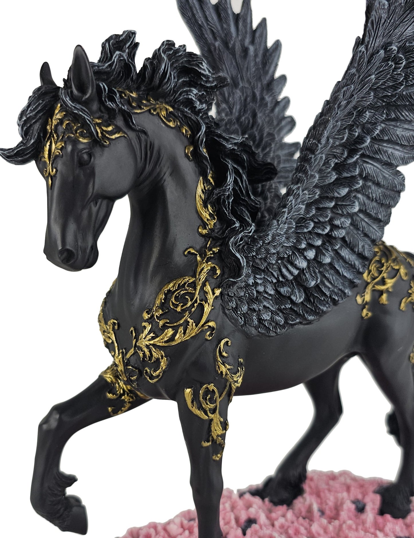 10 1/2" Divine Pegasus Horse Greek Mythology Statue Sculpture Black & Gold Color
