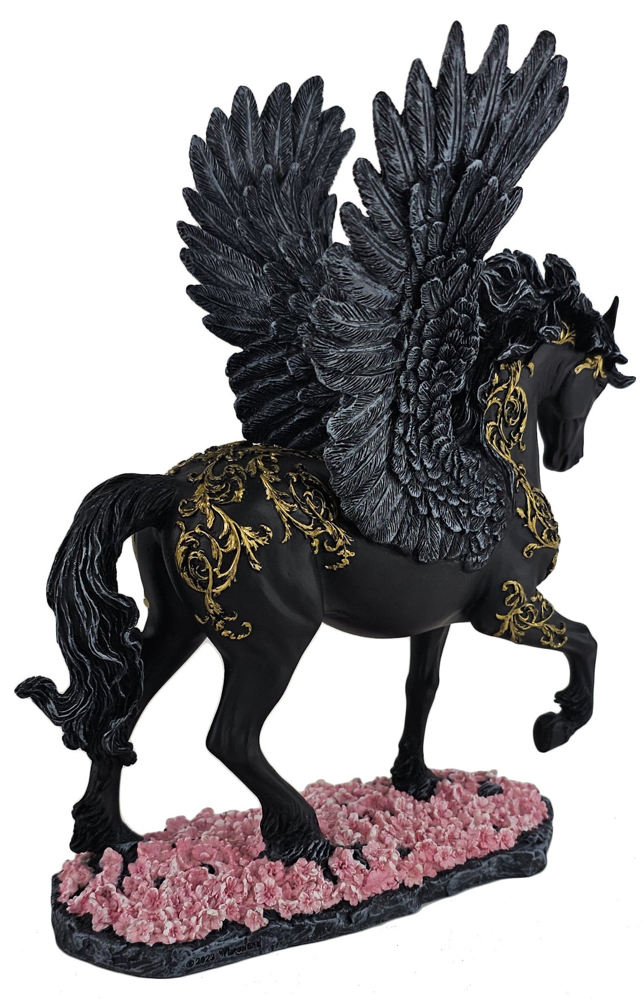 10 1/2" Divine Pegasus Horse Greek Mythology Statue Sculpture Black & Gold Color