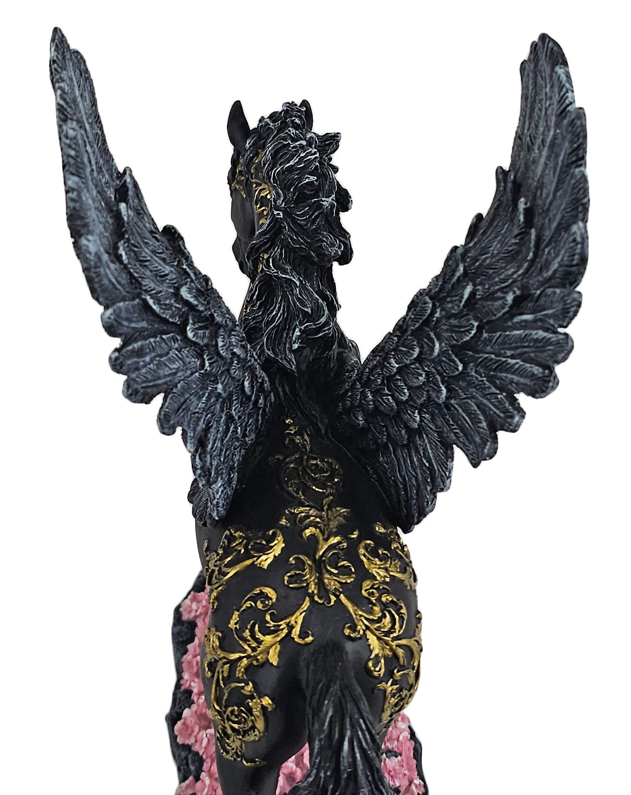 10 1/2" Divine Pegasus Horse Greek Mythology Statue Sculpture Black & Gold Color