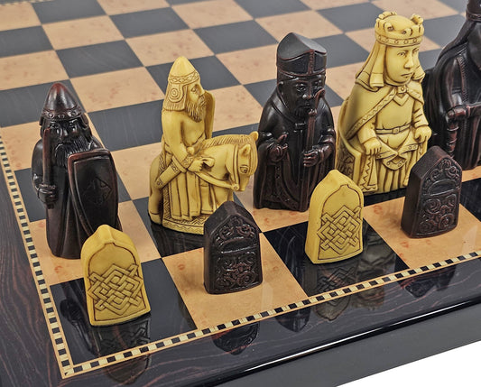 Large Isle of Lewis Chess Set 3 1/4" King with 18" Dark Walnut Color Board