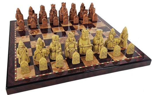 Large Isle of Lewis RUST Chess Set 3 1/4" King with 18" Cherry Color Board