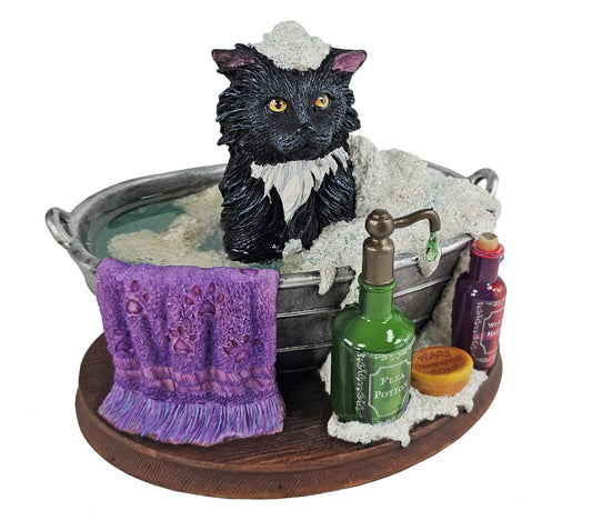 5 1/2" Lisa Parker Bath Time Black Cat Taking Bath Statue