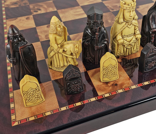 Large Isle of Lewis Chess Set 3 1/4" King with 18" Cherry Color Board
