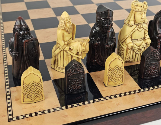 Large Isle of Lewis Chess Set 3 1/4" King with 18" Walnut Color Board