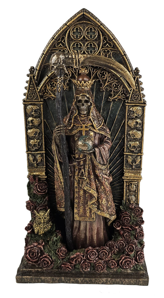 9" Santa Muerte Dia De Los Muertos Arch Cold Cast Resin Bronze Finish Statue