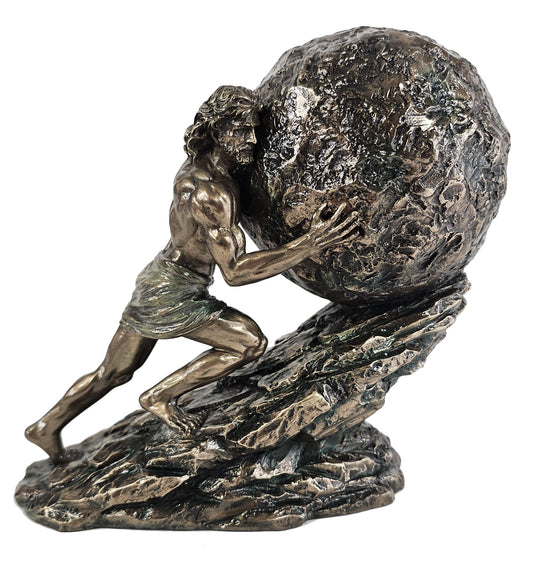 7" Greek Mythology Sisyphus Eternal Punishment Pushing Boulder Bronze Color