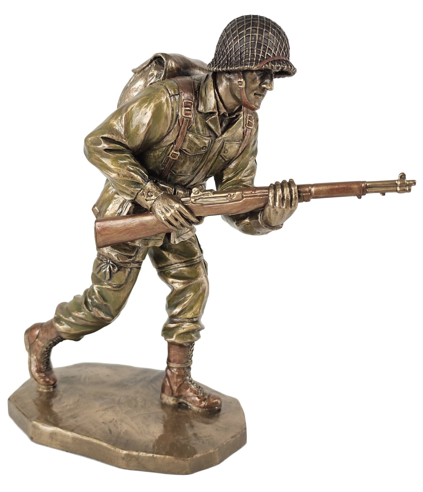 9 inch US Military Soldier Carrying Rifle Statue Antique Bronze Color