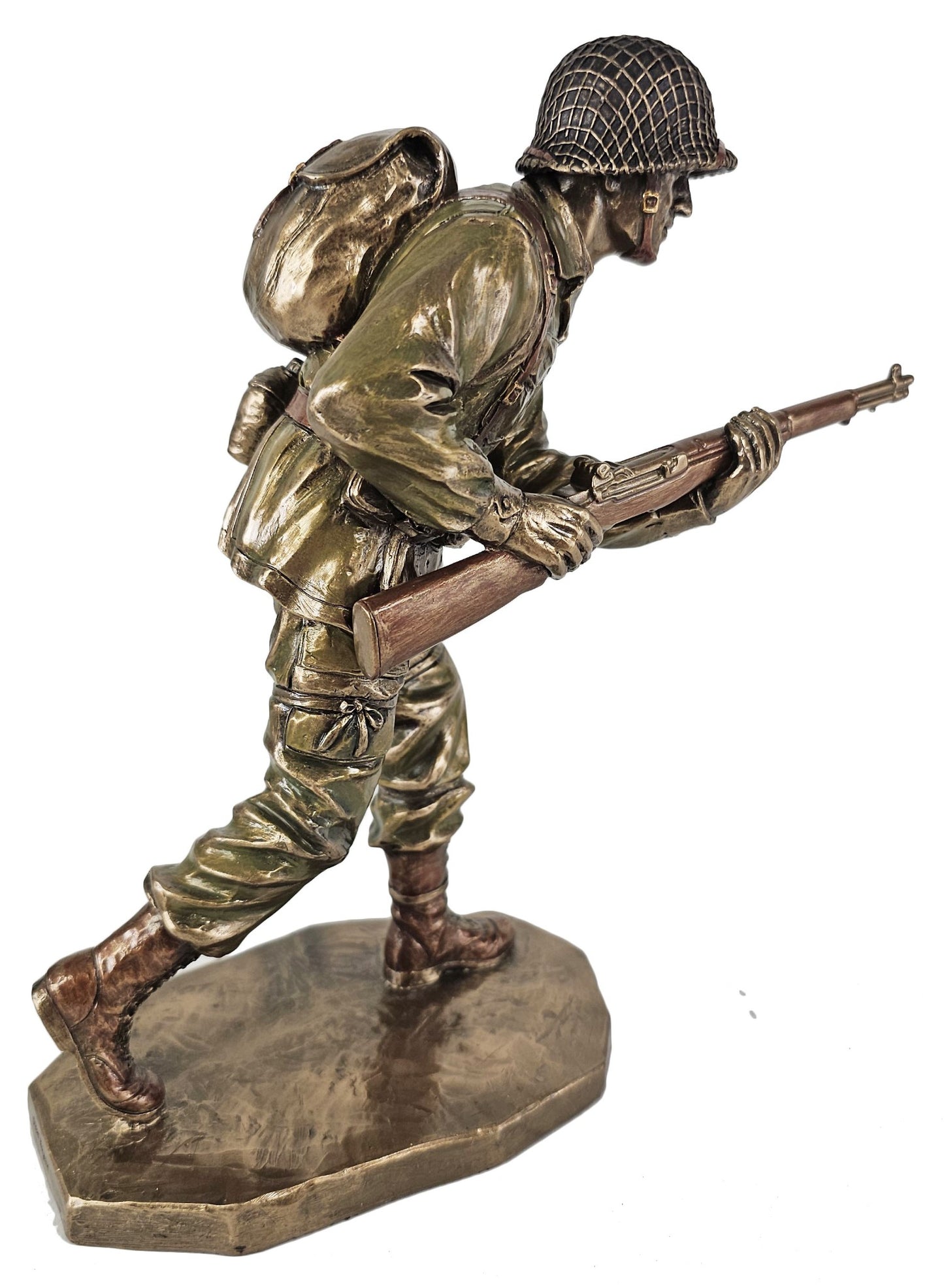 9 inch US Military Soldier Carrying Rifle Statue Antique Bronze Color