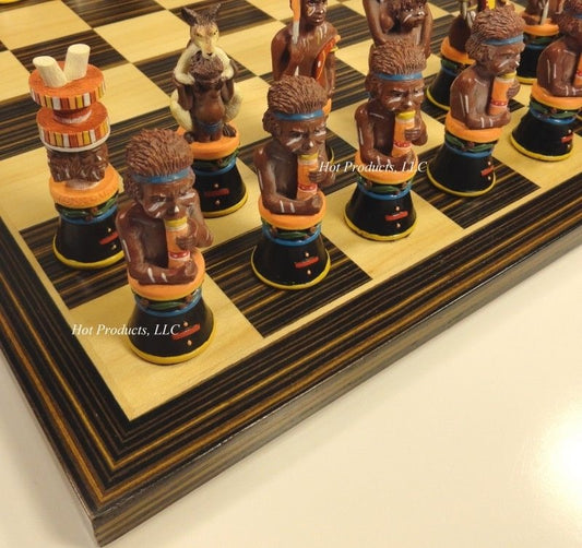 AUSTRALIAN ABORIGINES Chess Set W Ebony Black & Maple 14" Wood Board Aboriginal
