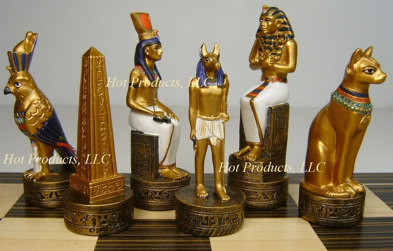Egyptian Anubis Chess Set W/ Ebony Black & Maple 14" Wood Board egypt