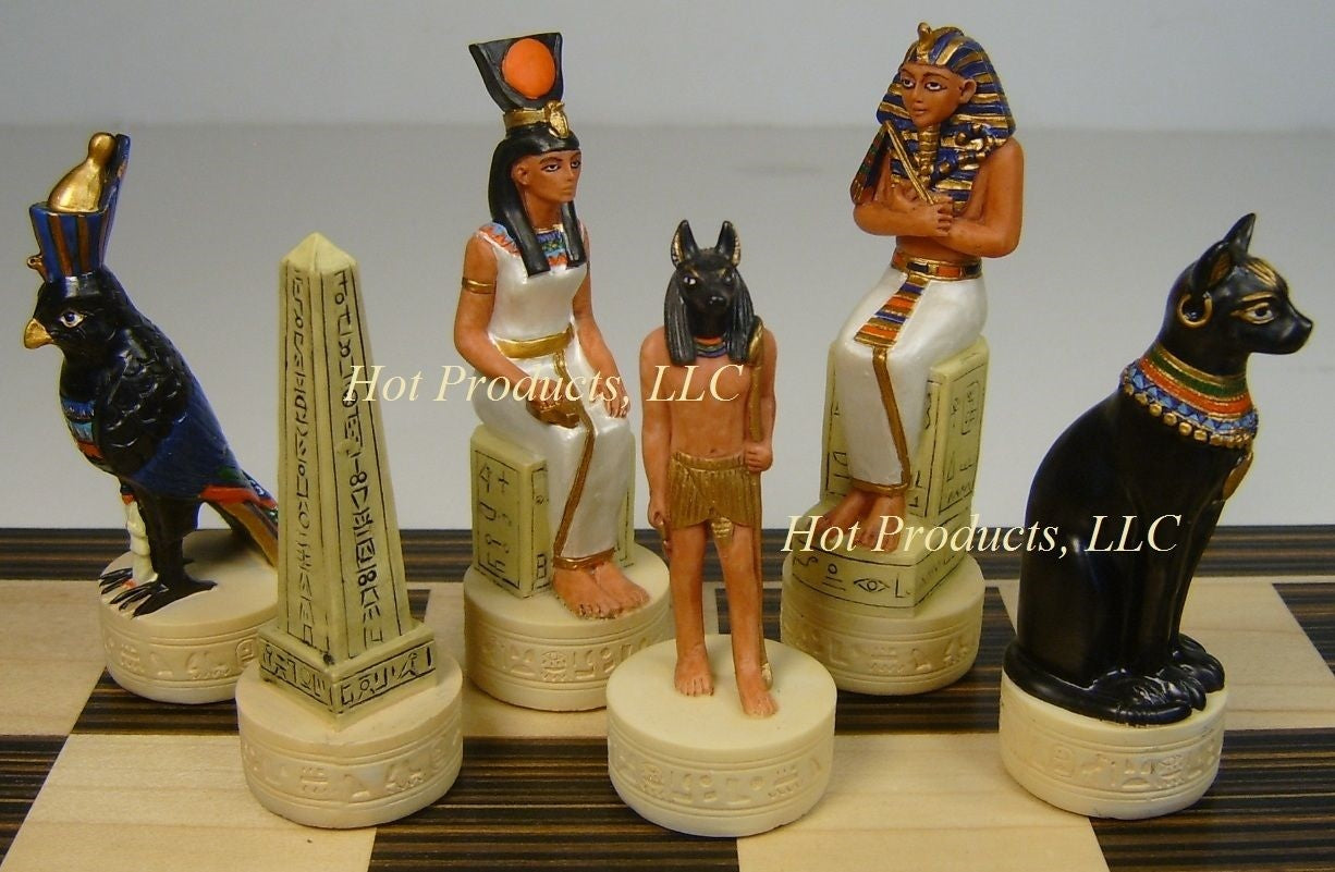 Egyptian Anubis Chess Set W/ Ebony Black & Maple 14" Wood Board egypt