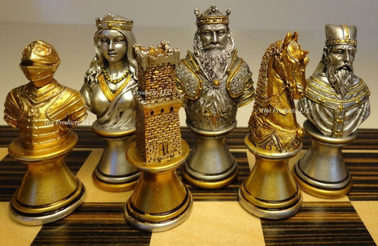 Medieval Times CRUSADE Busts chess men set Gold Silver Color  - No Board
