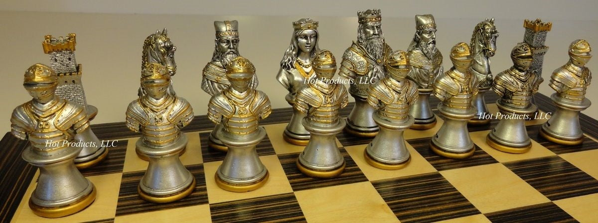 Medieval Times CRUSADE Busts chess men set Gold Silver Color  - No Board