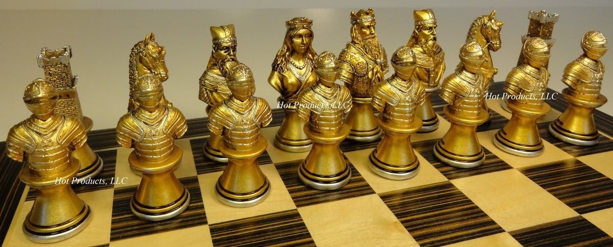 Medieval Times CRUSADE Busts chess men set Gold Silver Color  - No Board