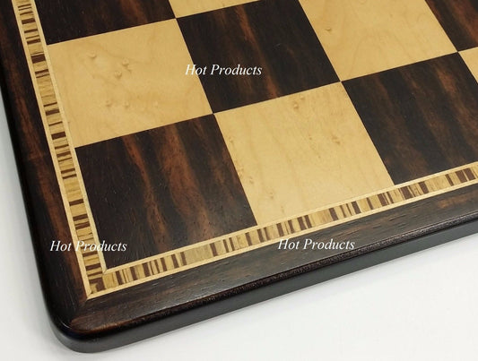 17 1/4" Ebony Black & Birdseye Maple Wood Large Chess Board Large Squares