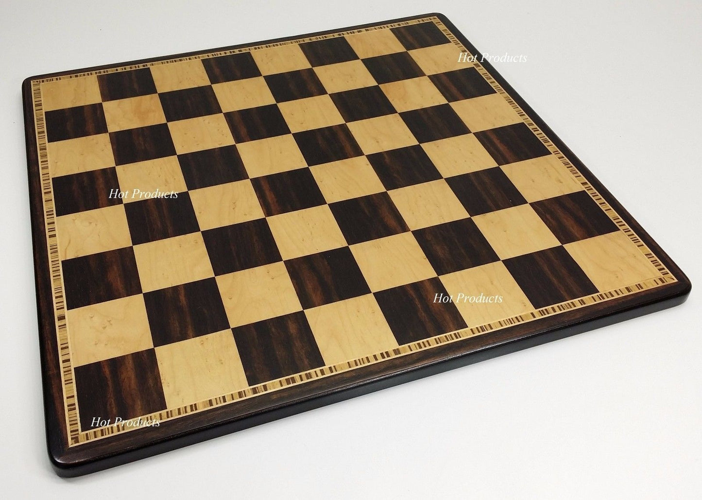 17 1/4" Ebony Black & Birdseye Maple Wood Large Chess Board Large Squares