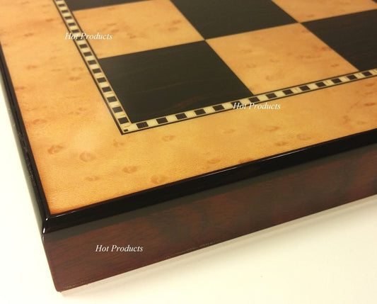 15" HIGH GLOSS WALNUT / BIRDSEYE MAPLE Color Chess Board 1.59" Squares
