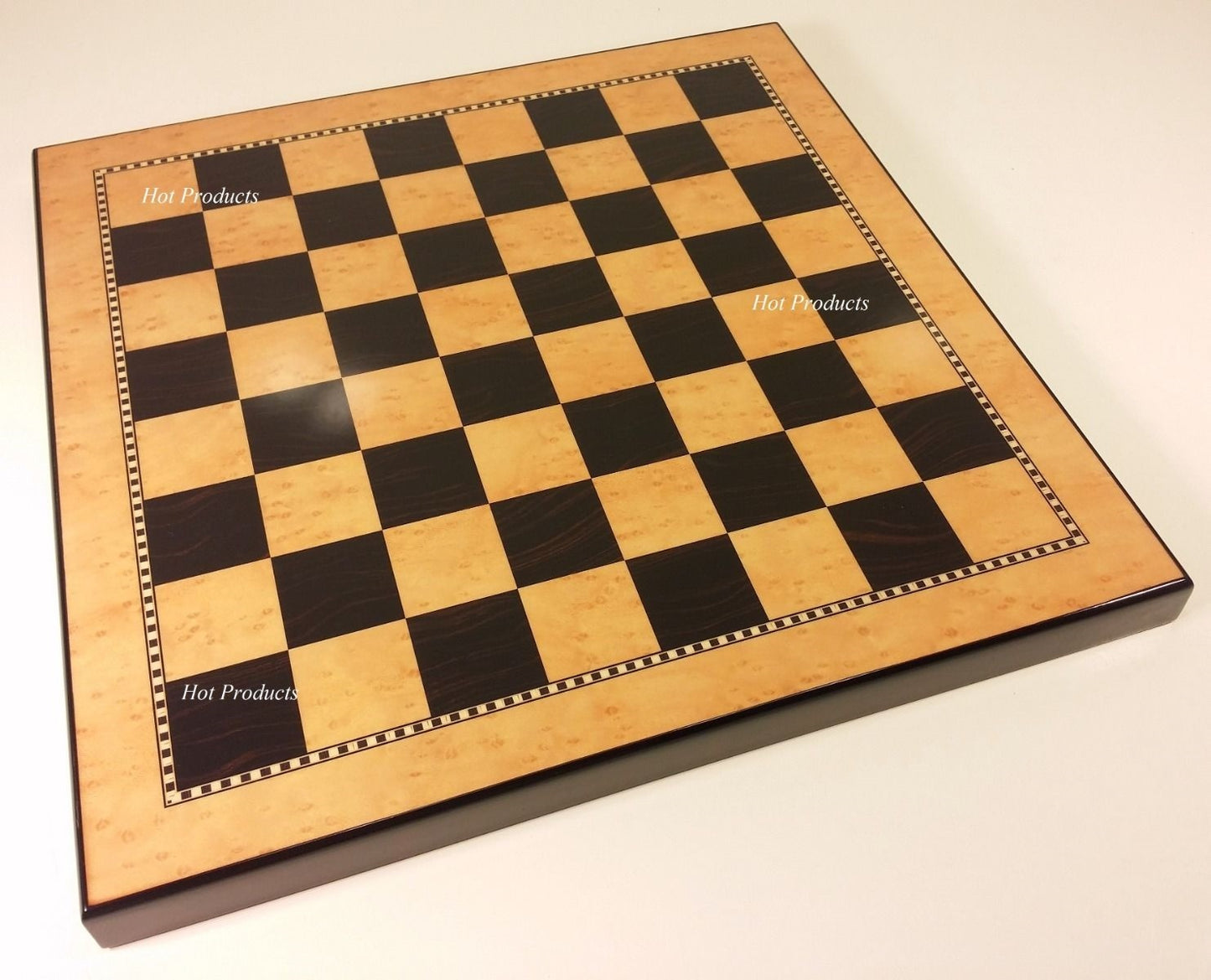 15" HIGH GLOSS WALNUT / BIRDSEYE MAPLE Color Chess Board 1.59" Squares