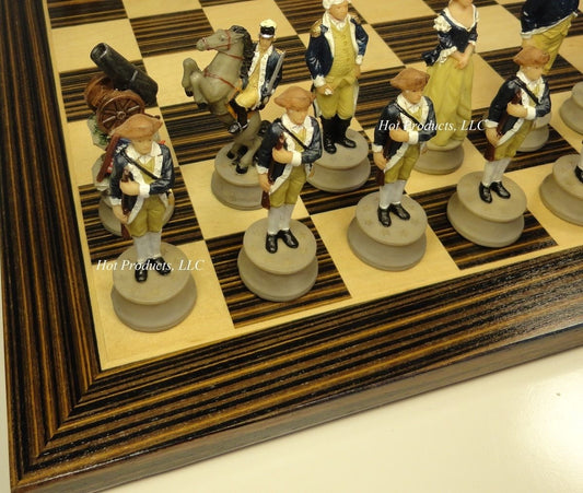American REVOLUTION Chess Set W 14" Ebony Black & Maple Wood Board Independence