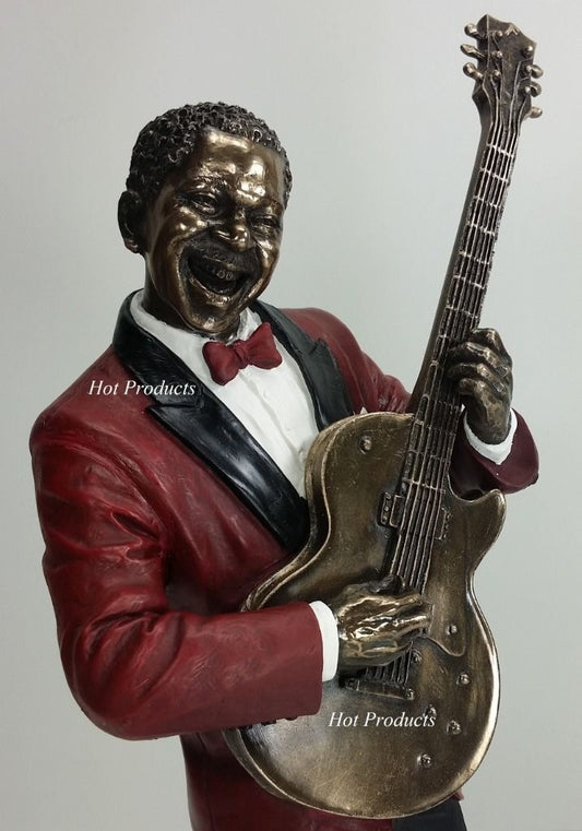13" Jazz Band Collection - Bass Guitar Player Statue Black, Red & Bronze Color