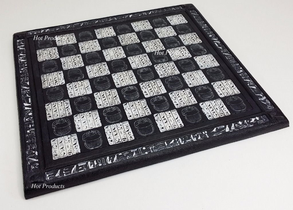 16" EGYPTIAN HIEROGLYPHIC CHESS BOARD 1 5/8" Squares Black and White