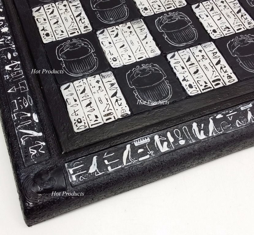 16" EGYPTIAN HIEROGLYPHIC CHESS BOARD 1 5/8" Squares Black and White