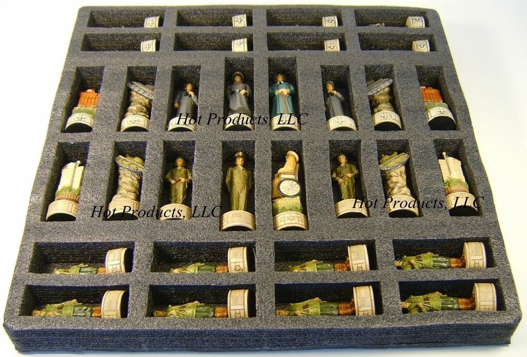 WORLD WAR 2 US vs GERMANY CHESS SET w/ Mosaic DESIGN Board 14" WW2